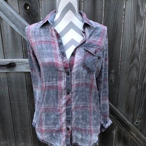 ❤️  PacSun Button Down Bleach Distressed Flannel